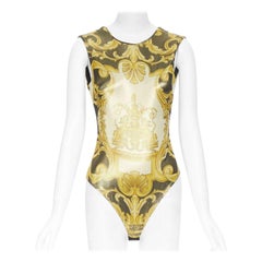 VERSACE Tribute SS18 Laufsteg Barock Cherub Gold Schwarz Lurex Bodysuit IT38 XS
