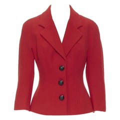 DOLCE GABBANA red wool crepe logo button fitted blazer skirt set IT42 M