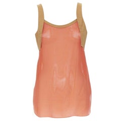 HERMES brown cotton harness orange gauze rounded hem summer top FR34 XS