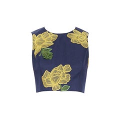 MICHAEL KORS COLLECTION - Top cropped sans manches en laine, soie, jaune marine et fleurs US2