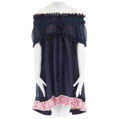 CHLOE vestido boho con bordado azul marino y encaje en los hombros FR36 S