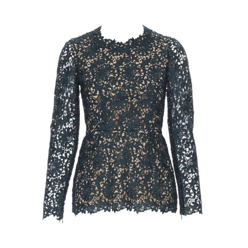 STELLA MCCARTNEY 2013 green floral guipure lace fitted waist lined top IT36 XS For Sale