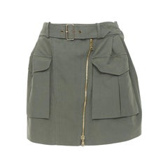 KENZO military khaki green cotton dual pockets belted elasticated skirt Fr38