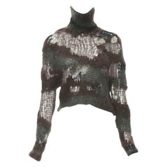 Runway JUNYA WATANABE green brown camo loose knit cropped sweater S rare