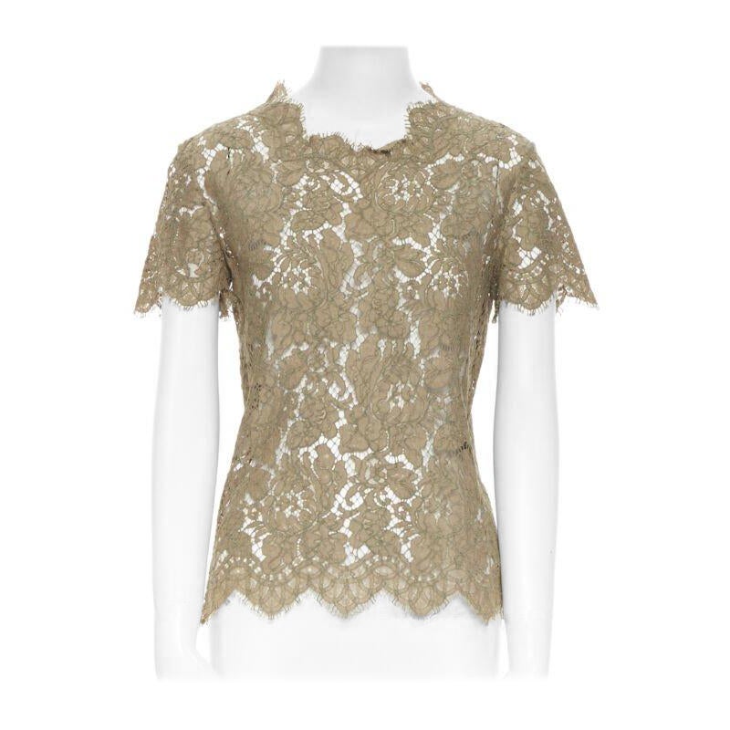 STELLA  MCCARTNEY khaki green floral lace short sleeve t-shirt top XS For Sale