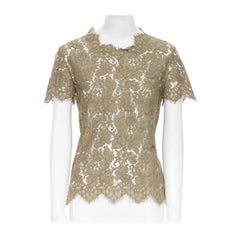 STELLA  MCCARTNEY khaki green floral lace short sleeve t-shirt top XS