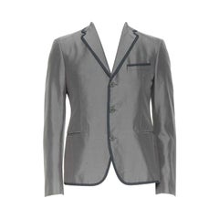 BOTTEGA VENETA green grey classic tailor cotton blazer jacket pipe trim IT48 M