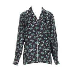PRADA 2019 Frankenstein Micro Heart black print 100% silk pyjama shirt top S