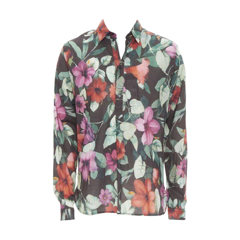 DOLCE GABBANA Camisa informal de manga larga de algodón con estampado floral hawaiano EU38 S