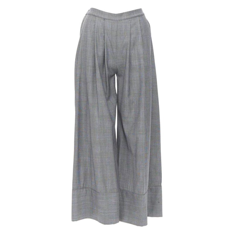 MICHAEL LO SORDO 100% laine gris à carreaux à chevrons pantalon large à revers UK6