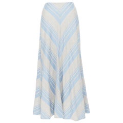 LEE MATTHEWS light grey blue striped linen cotton flared midi casual skirt US0