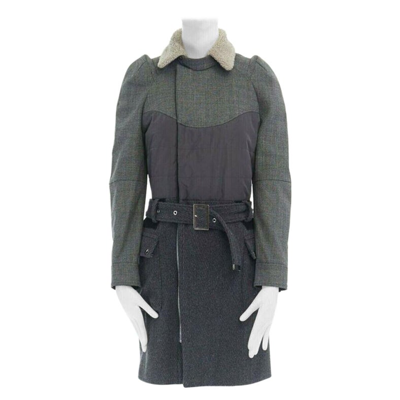 UNDERCOVER shearling collar padded cashmere wool hybrid belted coat JP1 S For Sale