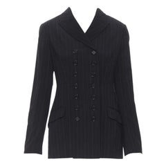 DOLCE GABBANA black pinstripe wool blend double breasted blazer skirt set IT42 M
