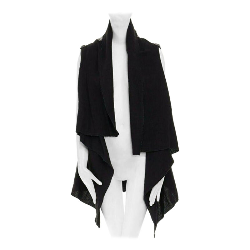 SIMONA TAGLIAFERRI black silver scaled leather back draped linen vest M For Sale