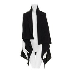SIMONA TAGLIAFERRI black silver scaled leather back draped linen vest M