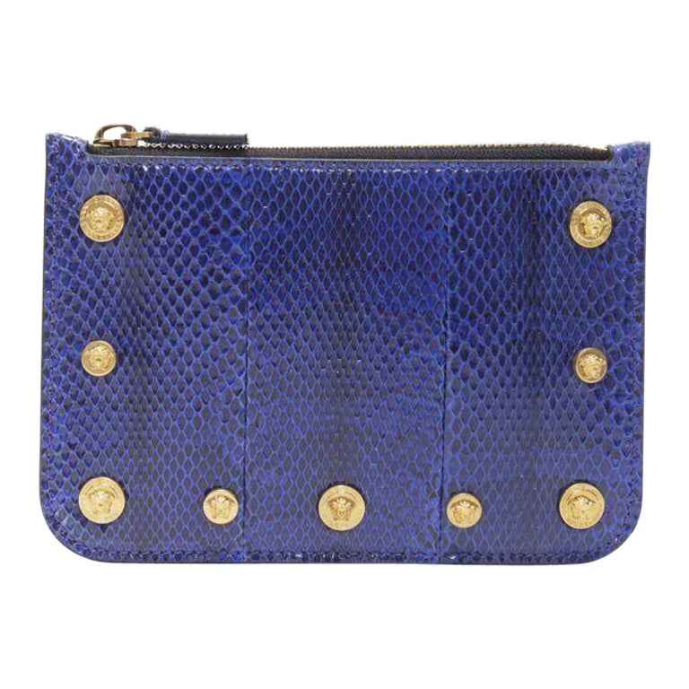 VERSACE Ayers scaled leather gold Medusa stud bordered top zip pouch case