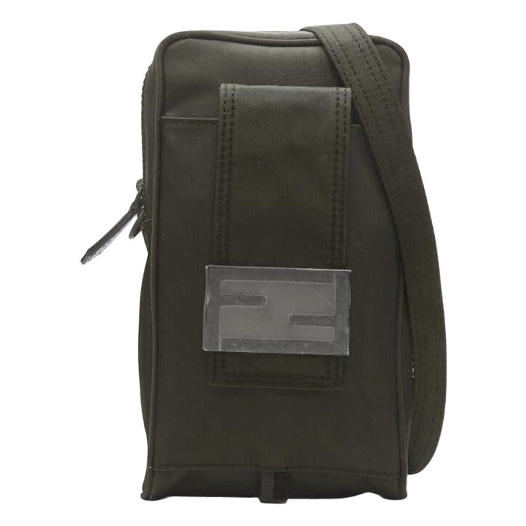 FENDI KIM JONES 2022 dark green nylon FF Vertical Baguette crossbody bag