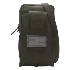 FENDI KIM JONES 2022 dark green nylon FF Vertical Baguette crossbody bag
