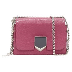 JIMMY CHOO Lockett Petite fuschia pink grainy leather buckle shoulder bag
