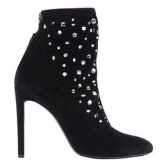 GIUSEPPE ZANOTTI stivale a calza in velluto nero impreziosito da cristalli e gioielli EU39
