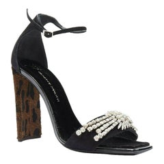 GIUSEPPE ZANOTTI 2017 Sabin sandalo in camoscio nero impreziosito da cristalli e leopardo EU39