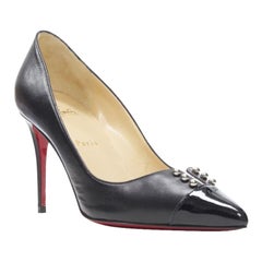 CHRSTIAN LOUBOUTIN Predupump 85 black leather PVC stud toe cap pump EU39.5