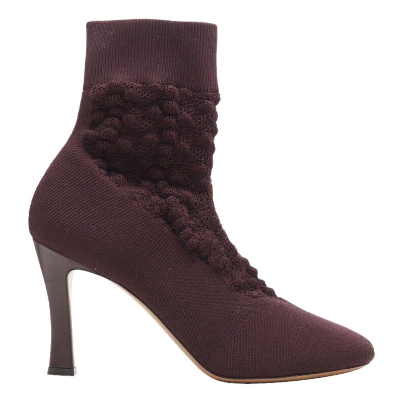 OLD Celine Glove Bootie bordeaux in maglia a calza testurizzata con punta quadrata EU40 in vendita