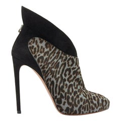 ALAIA blue black leopard print calf hair suede angular wing back bootie EU39.5