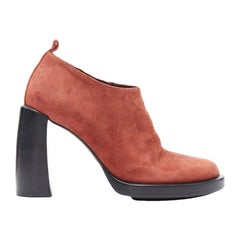 ANN DEMEULEMEESTER Stiefel aus gebranntem rotem Wildleder mit geschwungenem, klobigem Absatz EU38