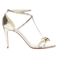 CHRISTIAN LOUBOUTIN Blakissima metallic silver bow t-strap sandals EU37.5