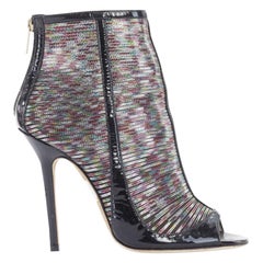 JIMMY CHOO Kier Hologram Mesh black patent peep toe high heel bootie EU38.5