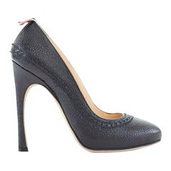 THOM BROWNE schwarz gemaserte, von Lederbrogue inspirierte runde Zehenabsatz EU37,5 US7,5