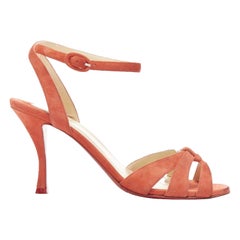 CHRISTIAN LOUBOUTIN red suede strappy ankle strap curved mid heel sandals EU37