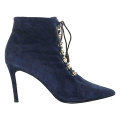 BALENCIAGA bleu marine en daim avec clous dorés, lacet à bout pointu EU37 US7
