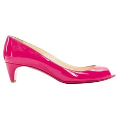 CHRISTIAN LOUBOUTIN 45mm fuschia pink patent peep toe curved kitten heel EU36