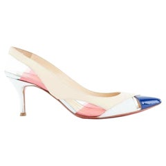 CHRISTIAN LOUBOUTIN Air Chance 70 blue patent beige PVC slingback heels EU36.5