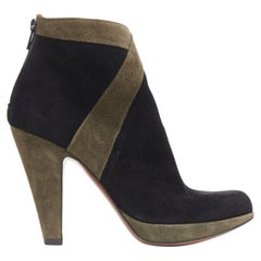 ALAIA black green suede leather crossover platform high heel ankle bootie EU36