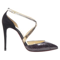 CHRISTIAN LOUBOUTIN Cross Blake black leather metallic cross strap pump EU36