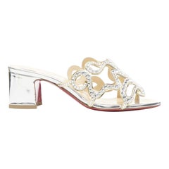 CHRISTIAN LOUBOUTIN Octostrass silver crystal strappy mid heel mule EU36
