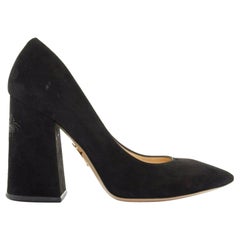 CHARLOTTE OLYMPIA black suede point toe spider embroidered chunky high heel EU35