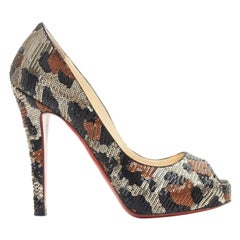 CHRISTIAN LOUBOUTIN Very Prive 120 leopard sequins peep toe platform pump EU35.5