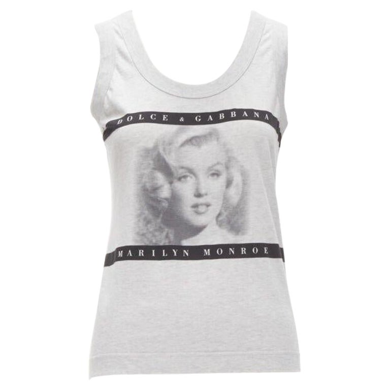 DOLCE GABBANA Camiseta de tirantes gris con estampado Y2K Vintage Cinematic Actress IT38 XS en venta