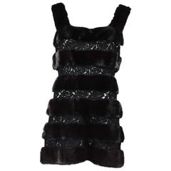 Retro Giuliana Teso Black & Brown Mini Fur & Crochet Lace Mini Dress