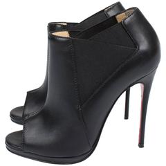 Louboutin High Heeled Peep Toe Boots - black leather 