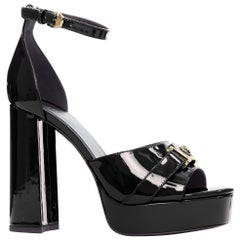 VERSACE Tribute black patent gold Medusa open toe platform sandal EU39