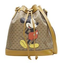 GUCCI DISNEY Candy GG Micky Mouse brown leather trim bucket bag