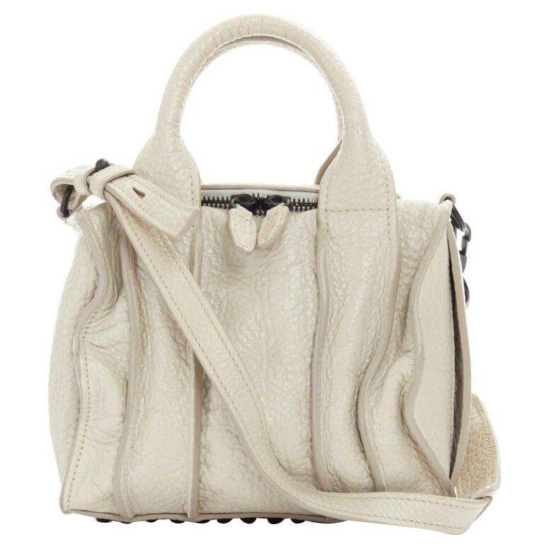 ALEXANDER WANG Rockie grey pebble leather black stud base small duffel bag For Sale