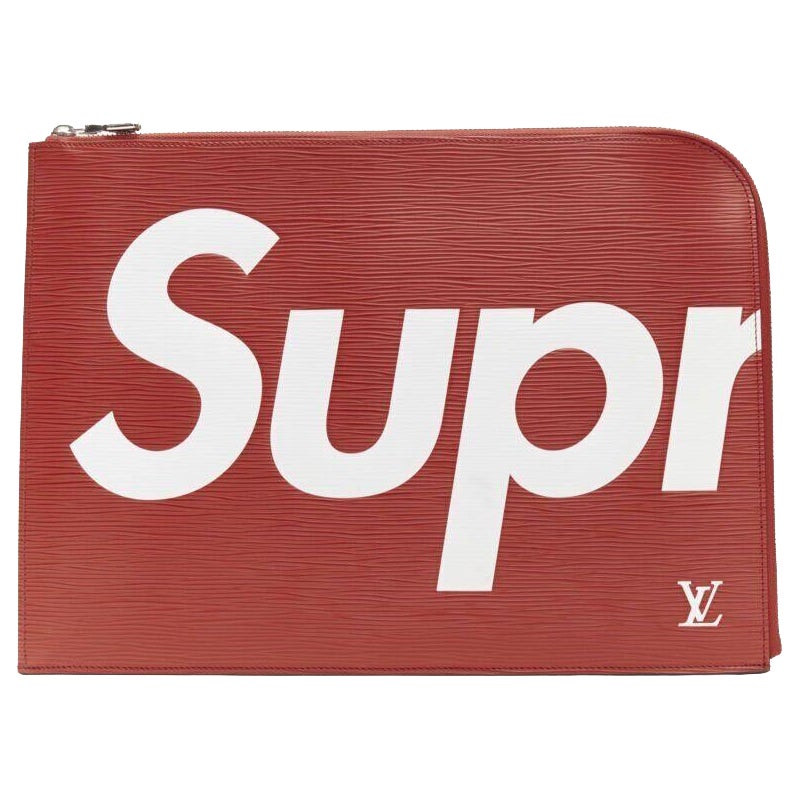 rare LOUIS VUITTON SUPREME 2017 LV Epi Pouchette Jour GM red document clutch bag For Sale