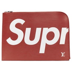 rare LOUIS VUITTON SUPREME 2017 LV Epi Pouchette Jour GM red document clutch bag