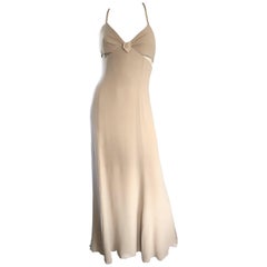 Vintage 1990s Giorgio Armani Collezioni Sz 4 6 Nude Silk Chiffon Cut - Out Gown Evening